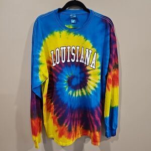 Tie Dye Long Sleeve Shirt 2XL Louisiana Festival Mardi Gras Rainbow Colorful